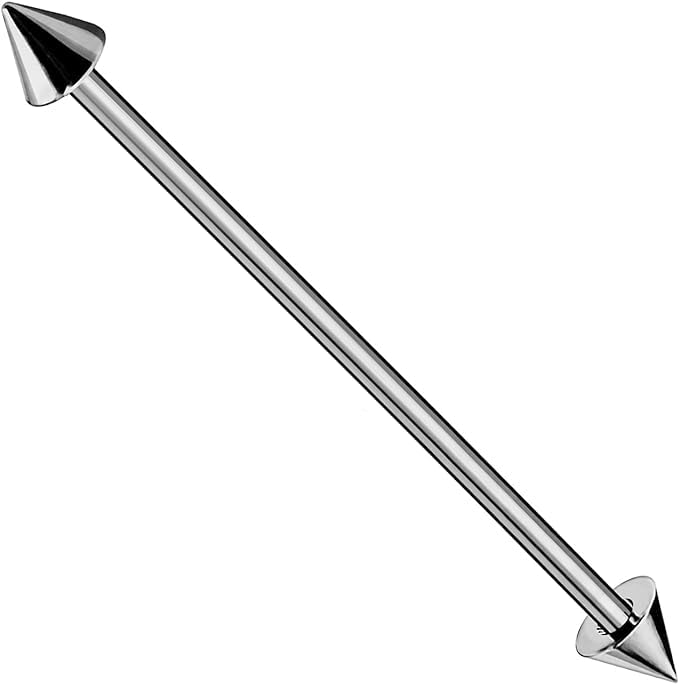 Industrial Barbell Scaffold Piercing Bar 316L Surgical Steel 1.6mm x 32mm with Spiked Ends