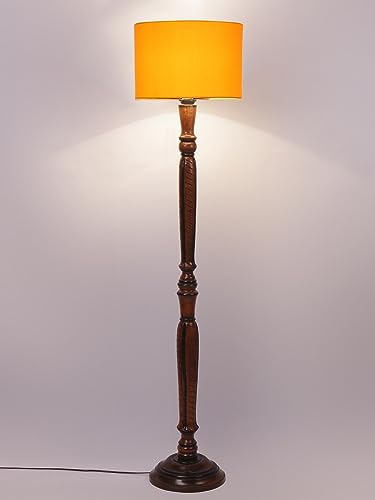 Image of Devansh Yellow Cotton Wooden Floor Lamp -4
