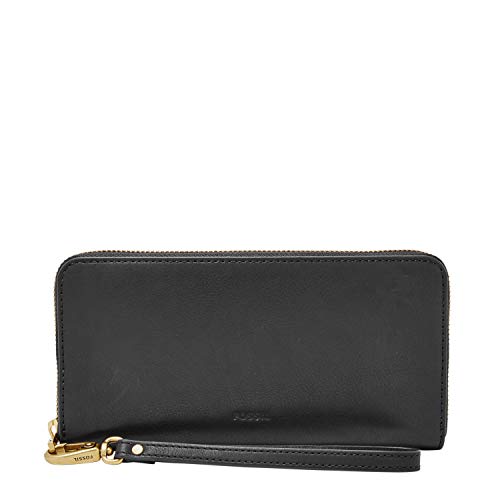 Fossil Women's Emma Leather Large Zip Wallet, Black