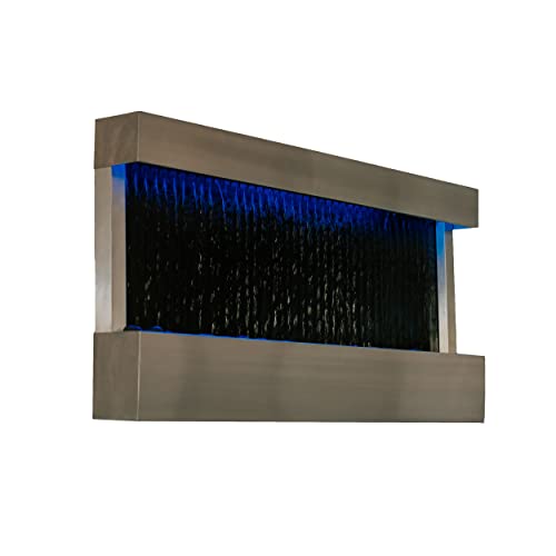 XBrand 47" Indoor Wall-Mounted Black Glass Mirror Waterfall Fountain with Water Pump, Color Changing LED Lights, and Decorative Rocks for Home Decoration XBrand 47" Indoor Wall-Mounted Black Glass Mirror Waterfall Fountain with Water Pump, Color Changing LED Lights, and Decorative Rocks for Home Decoration
