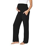BRATUC Maternity Pants for Women Viscose from Bamboo Soft Stretchy Loose Comfy Pregnancy Lounge Pajama Pants with Pockets (X-Large Black)