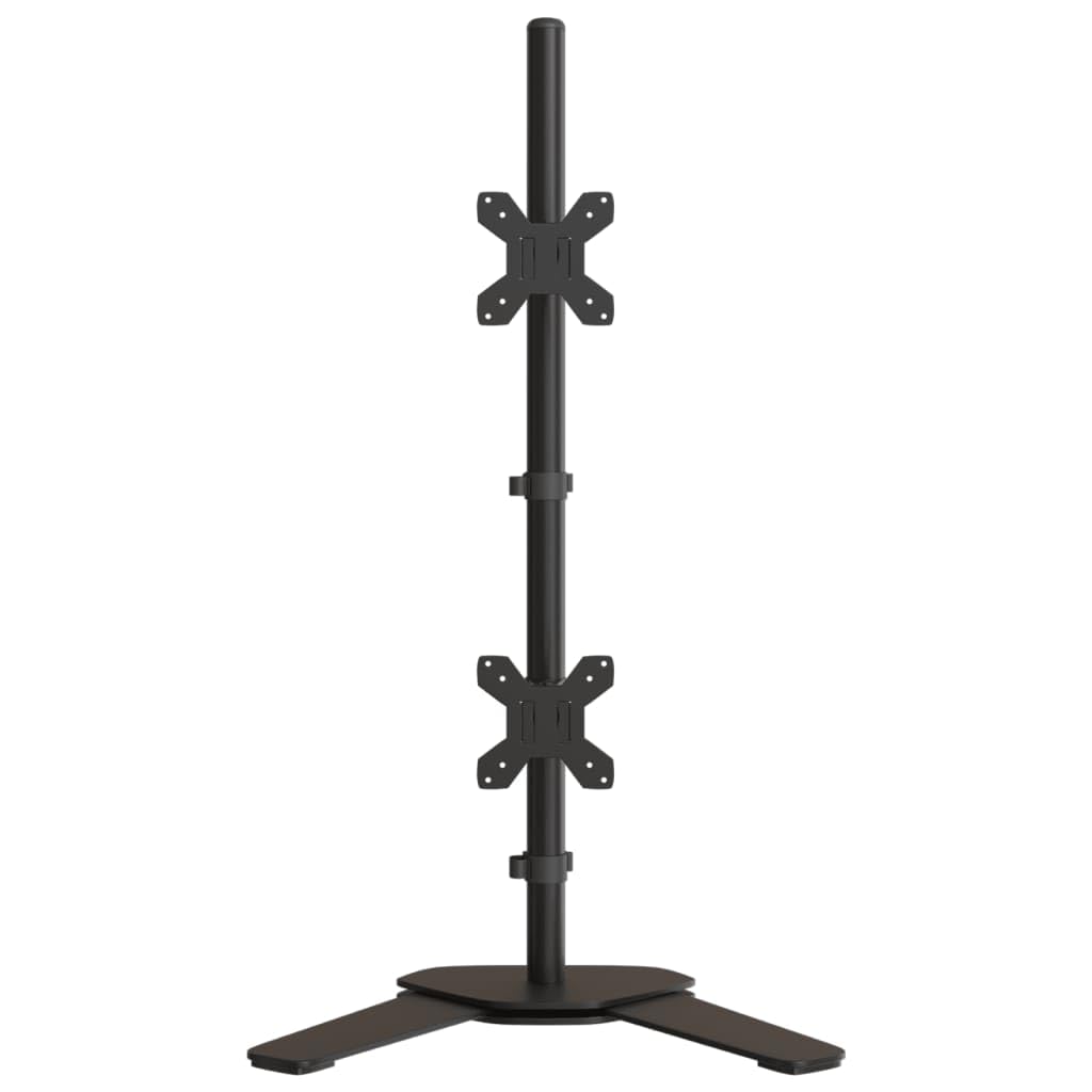 Supporto da tavolo per 2 monitor, in acciaio nero, VESA 75/100 mm, regolabile in altezza, girevole, per ufficio, gaming, soggiorno, con supporto e gestione dei cavi