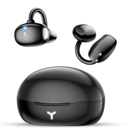 Deep Bass Sound Clip on Earbuds Wireless, Lightweight Open Ear Ea...