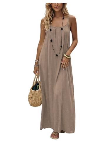 Image of SHENHE Women's Open Back Spaghetti Strap Beach Maxi Dress Loose Flowy Vacation Sundress