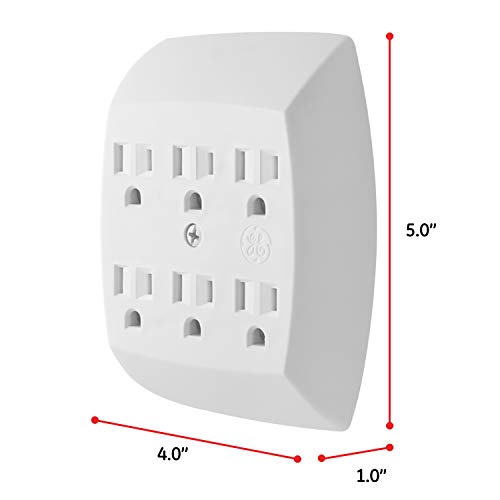 Ge Home Electrical 6-Outlet Extender Wall Tap, Grounded Adapter, Charging Station, 3-Prong, Secure Install, Ul Listed, White, 54947, 1 Pack #TOP2