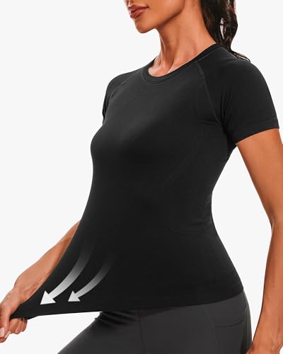 Stelle Women Workout Tops Short Sleeve Seamless Athletic Shirts Yoga Gym Sports Breathable Tees4
