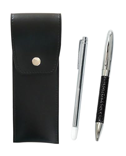 丸ボタン式日本製ペンケース黒 金属製指示棒と本革巻回転ボールペンディレクターセット 黒 BRSB-701S-PD03-B