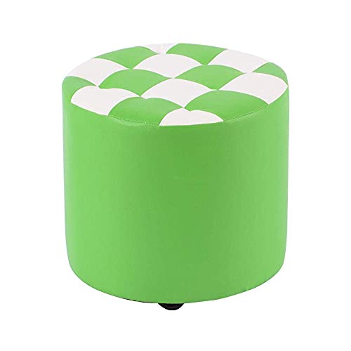 Reposapiés de madera hecho a mano, otomano, redondo, para maquillaje, mesa de centro, taburete con piel sintética de cera de aceite, color blanco y verde, mediano