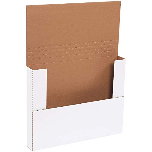 Boxes Fast BFM14112BF Corrugated Cardboard Easy-Fold Mailers, 14 1 4 x 11 1 4 x 2 Inches, Fold Over Mailers, Adjustable Die-Cut Shipping Boxes, Multi-Depth, Large White Mailing Boxes (Pack of 50)