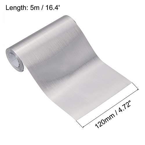 Image of uxcell Waterproof Peel and Stick Decorative Tape Self Adhesive 4.72 inch W x 16.4'L PVC Removable Tape for Wall Edge Silver Tone Brushed (Thickened Style)