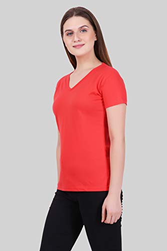 Image of FLEXIMAA Women's Cotton Plain V Neck Half Sleeve T-Shirt