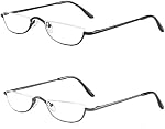 Half Reading Glasses 2 Pairs Half Rim Metal Frame Glasses Spring Hinge Readers for Men and Women, Black+Gunmetal 2.50