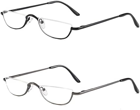 KoKoBin Half Reading Glasses - 2 Pairs Half Rim Metal Frame Glasses Spring Hinge Readers with Leather Pouch for Men and Women
