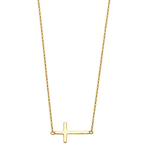 The World Jewelry Center 14k Yellow or White Gold Side Way Cross Necklace - 17
