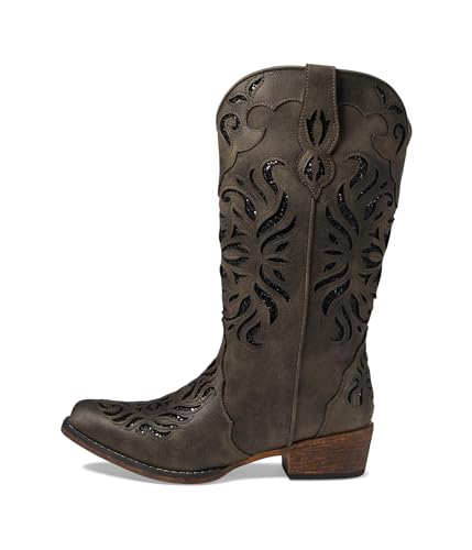 Image of ROPER Womens Riley Glitz Glitter Underlay Snip Toe Casual Boots Mid Calf Low Heel 1-2 inch - Off White
