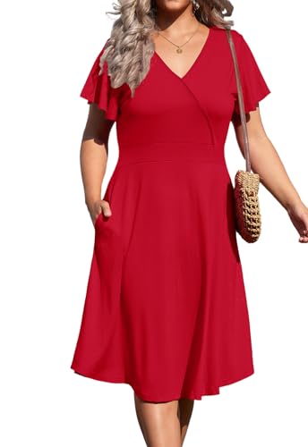 Women's Plus Size V Neck Dress Short Ruffle Sleeve...