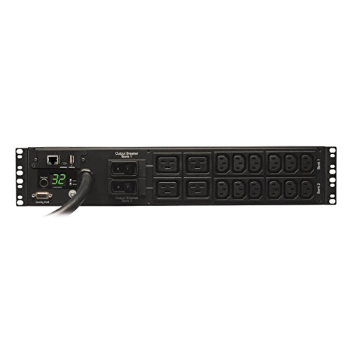 Image of Tripp Lite Monitored PDU, 7.4kW Single Phase, 230V Outlets (12-C13, 4-C19), IEC-309 32A Blue, 12ft. Cord, 2U Rack-Mount Power, TAA (PDUMNH32HV)