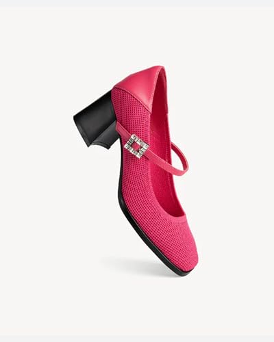 Women's Block Heel Mary Jane Pumps, Square Toe, Rhinestone Buckle Strap, Closed Toe, Wedding Dress Work Shoes2