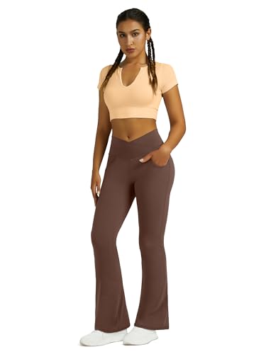 Image of Flare Leggings for Women with Pockets 2pack High Waisted Crossover Flare Leggings Bootcut Yoga Pants