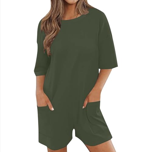 Barboteuse décontractée à manches courtes col en V pour femme oversize