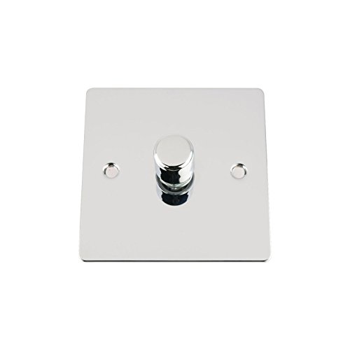 Light Dimmer Switch 1 Gang 2Way 10A -Push On Off 400W -Polished Chrome -Flat
