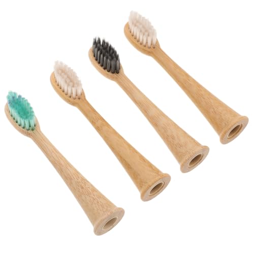 Beaupretty 4pcs Bamboo Toothbrush Heads Replacement for Reusable Gentle Bristles for Healthy Oral Care