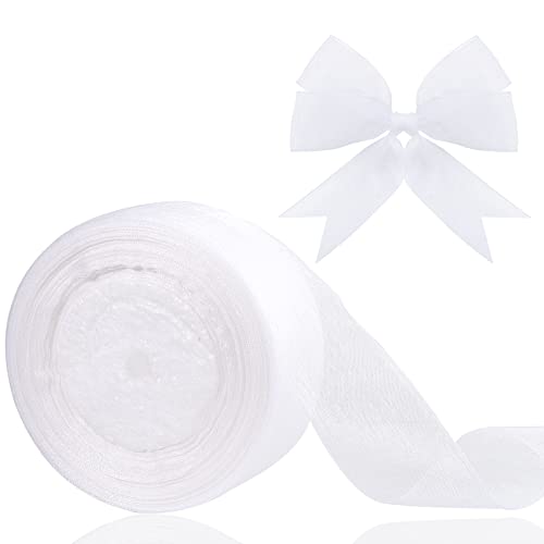 Hiswan 1.5 Inch Sheer Organza Ribbon White Chiffon Ribbon For Gift Wrapping Wedding Bouquet Crafts 50 Yards #TOP9