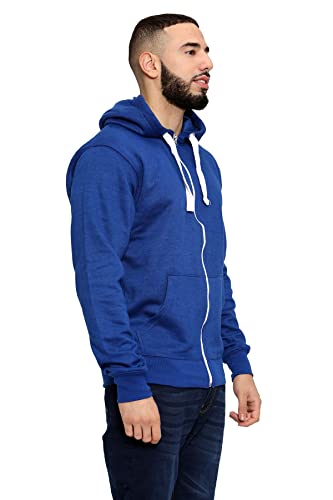 Mens Fleece Hoodie Gym Sports Workwear Casual Zipper Jacket Joggers Hoody Sweatshirt Plain Overhead Hooded Top Royal Blue 5XL - Image 2