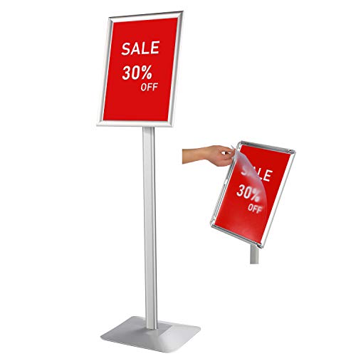 Displaysworker Adjustable Heavy Duty Pedestal Sign Holder Floor Stand,Sign Stand Poster Stand Aluminum Snap Open Frame,Standing Floor For 11X 17 Inch,Vertical/Horizontal View,Silver #TOP1