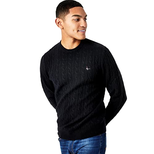 Jack Wills Mens Marlow Merino Wool Cable Knit Sweater Black XL