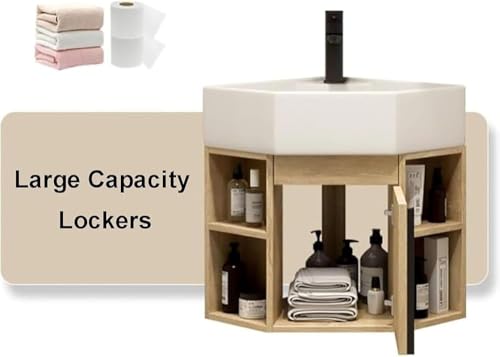 Lavabo de Montaje en Pared de Ahorro de Espacio con Almacenamiento, Lavabo de Porcelana para baños pequeños, fácil instalación de Accesorios Modernos con Estante