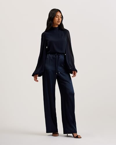 Ted Baker Womens Wmt-umaibo-Satin Wide Leg Jogger Dress Pants, Navy, 14 UK