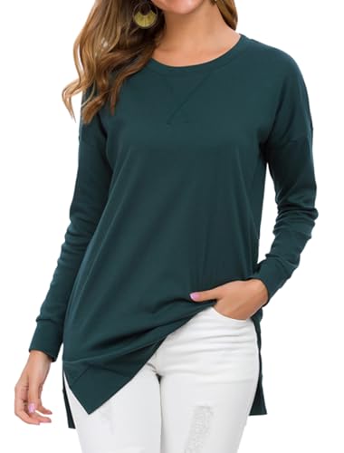 Image of levaca Women's Fall Long Sleeve Side Split Loose Blouses Casual Pullover Tunic Tops