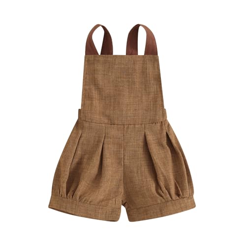 Gaono Infant Baby Boy Overalls Shorts Sleeveless Jumpsuit Summer Shortall Romper Solid Color Backless Suspender Overalls (A-Coffee, 3-6 Months)