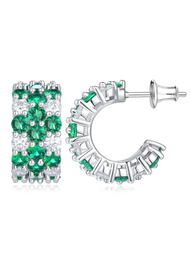 Moissanite Emerald Ruby Sparkle Chunky Wide Hoop Earrings for Women, Solid 925 Sterling Silver, Gorgeous Half Hoop Earrings, Christmas Anniversary Mother's Day Jewelry