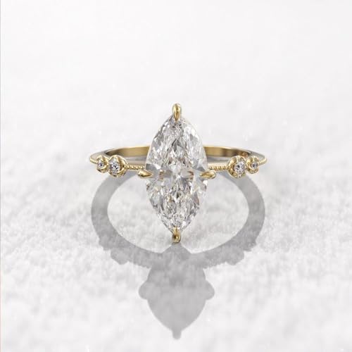 Gixaxak 14K Gold Plated Engagement Ring for Women | Cubic Zirconia Wedding Ring for Women | Teardrop Womens Fake Engagement Ring Bridal Rings Halo Cubic Zirconia Promise Rings for Women 63