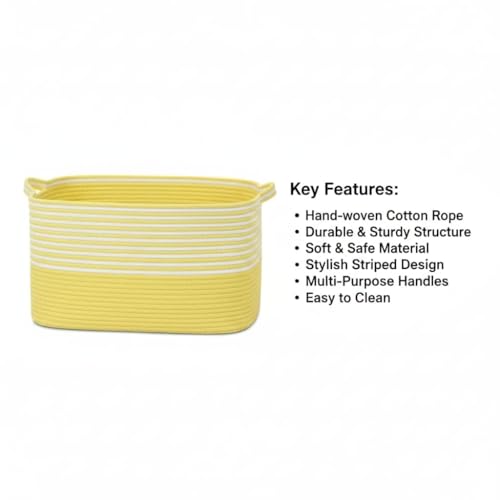Image of Large Storage Basket, Woven Blanket Basket, Toy Basket with Handle, Laundry Hamper for Living Room, Nursery, Bedroom- 20x15x12 (LXWXH) (yellow mix)