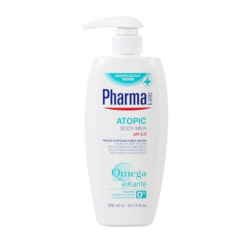 PHARMALINE Body Milk Atopic 300ml | Crema hidratante corporal para pieles atópicas o muy secas. Sin siliconas, parabenos ni sulfatos.