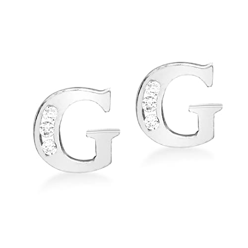 Image of CARISSIMA Women's 9ct White Gold Cubic Zirconia 'G' Initial Stud Earrings