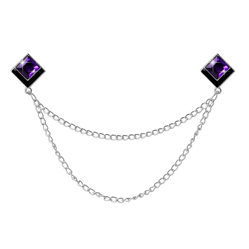 Image of Gem Brooch Pins Hanging Chain Lapel Pin for Men Suits Shirt Collar Brooch Square Crystal Brooch Pin Rhinestone Lapel Pins for Men Tassel Chain Brooch Collar Pins Business Suit Shirt Accessories