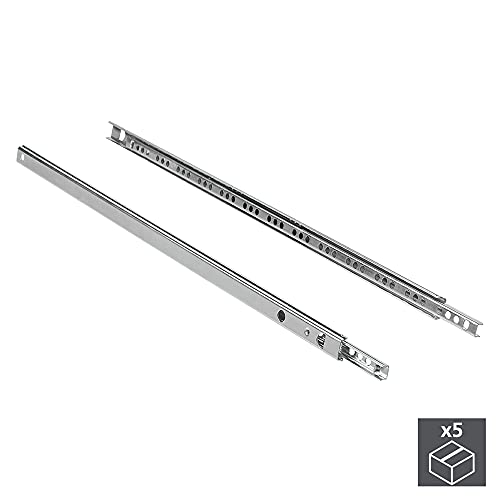 Emuca 3009505 Set di 5 paia (10 pz) guide/binari con cuscinetti a sfere ad estrazione parziale 17mm x 182mm per cassetto