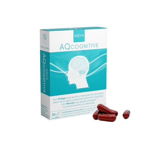 AORA AQCognitive - Nootrópico Natural 30 cápsulas | Mejora Concentración, Memoria y Agilidad Mental | Ginkgo Biloba, Bacopa, Ácido Alfa Lipoico, Citicolina y Vitaminas | Mente Activa