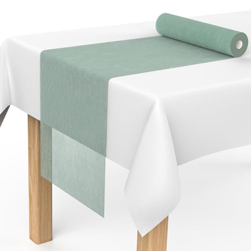 Mokani Chemin de table en non-tissé - 30 m x 30 cm - Vert eucalyptus - Décoration de table jetable - Décoration de table pour communion, Noël, fête, anniversaire,...