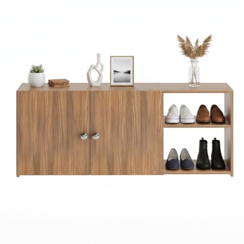 Image of FURNEASER Cosmos 2 Door Shoe Rack Cabinet | Engineered Wood Shoe Storage Organizer | 4 Shelf Shoe Stand Holds 10 Pairs | Space Saving Footwear Rack for Home (Exotic Teak)