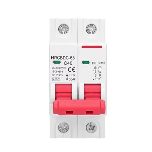 HRCBDC-63 2P DC 1000V Miniature Circuit Breaker 6A-63A, DIN Rail Mount C Curve Protection Switch For PV Combiner Box Solar Panel Disconnect(1P,25A)