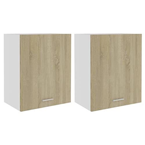 vidaXL Hanging Cabinets 2 pc Set, Sonoma Oak Engineered Wood – Stylish Modern Storage for Kitchen with Shelves and Door, Easy to Clean, 50x31x60 cm