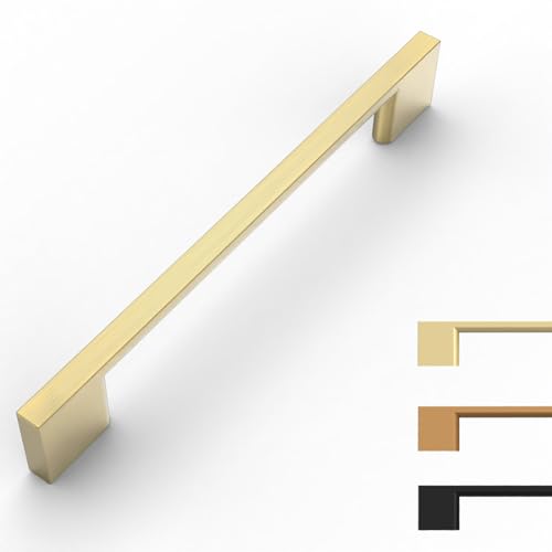 9BUILD 10 Pack Brushed Brass Cabinet Pulls 6.3 Inch Kitchen Cabinet Handles, Cabinet Hardware for Cupboard Drawer Pulls