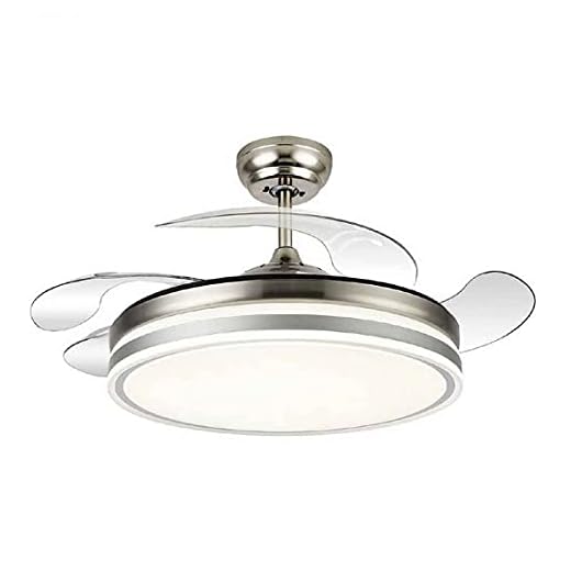 TODOLAMPARA - Ventilador de techo con luz LED 36W motor DC modelo BAYOMO Níquel, 3 tonalidades, aspas retráctiles, 6 velocidades, control remoto, memoria, temporizador, silencioso y bajo consumo
