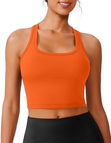 Image of PINSPARK Sports Bra Longline Racerback Tank Tops for Women Padded Workout Yoga Top