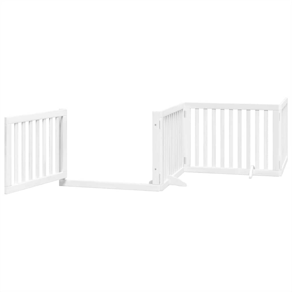 6 teiliges Hundetor faltbar weiß aus Pappelholz, 480 cm Laufstall mit Tür, freistehend für Wohnung, Treppe, Garten, stabile Absperrung für kleine und mittelgroße Hunde